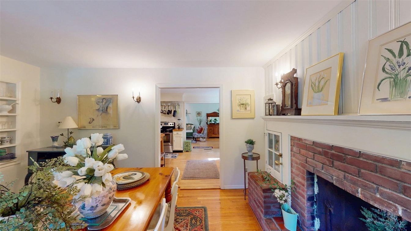 Dining room, Fireplace, Interior, Wood Texture Flooring