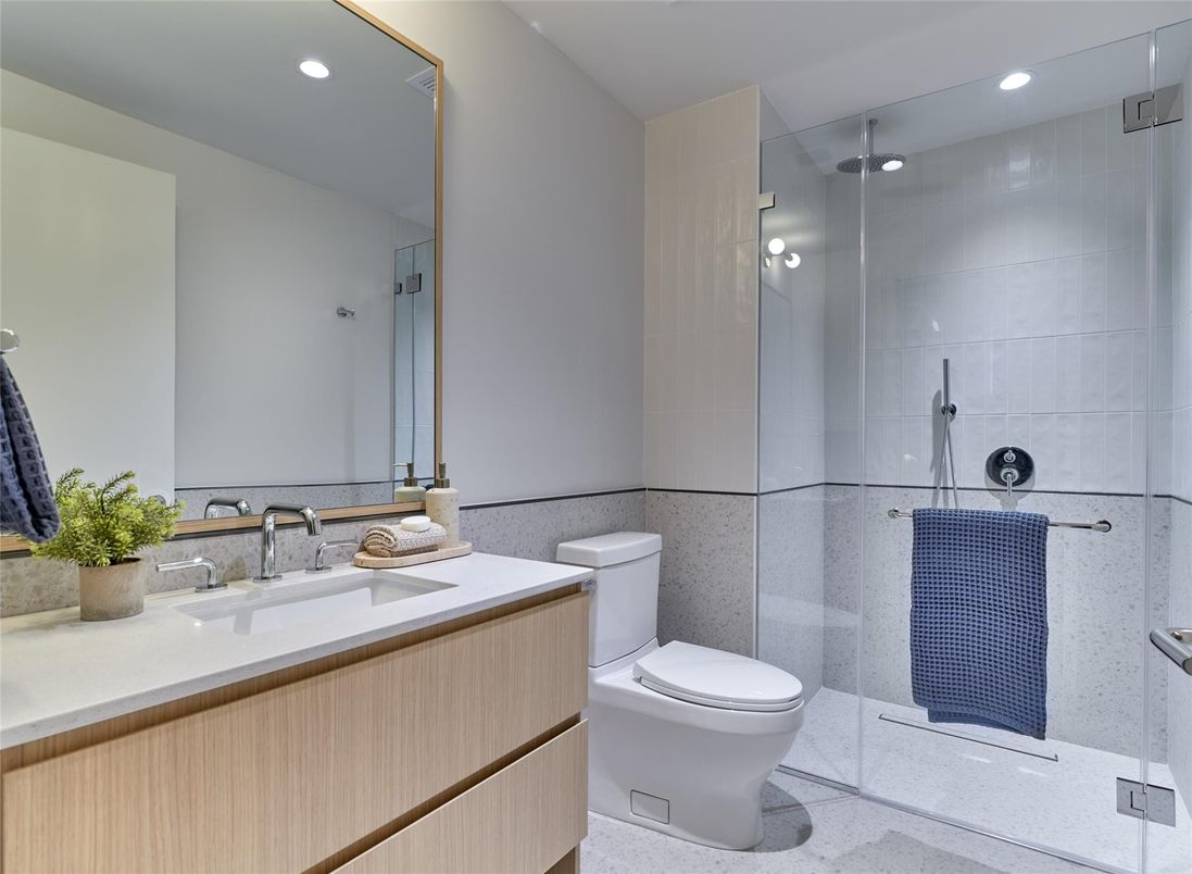 Bathroom, Glass Shower, Interior, Recessed Lighting
