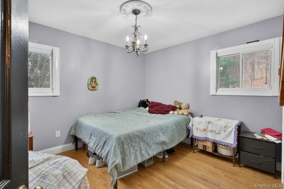 Bedroom, Chandelier, Interior, Wood Texture Flooring