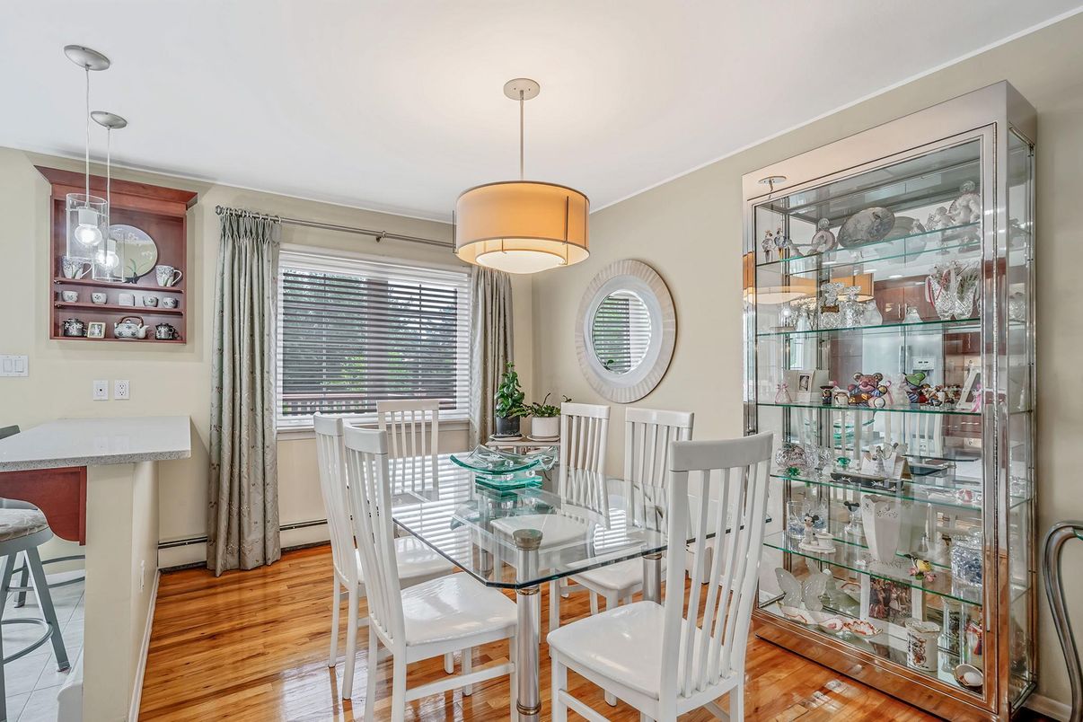 Dining room, Interior, Pendant Lights, Wood Texture Flooring