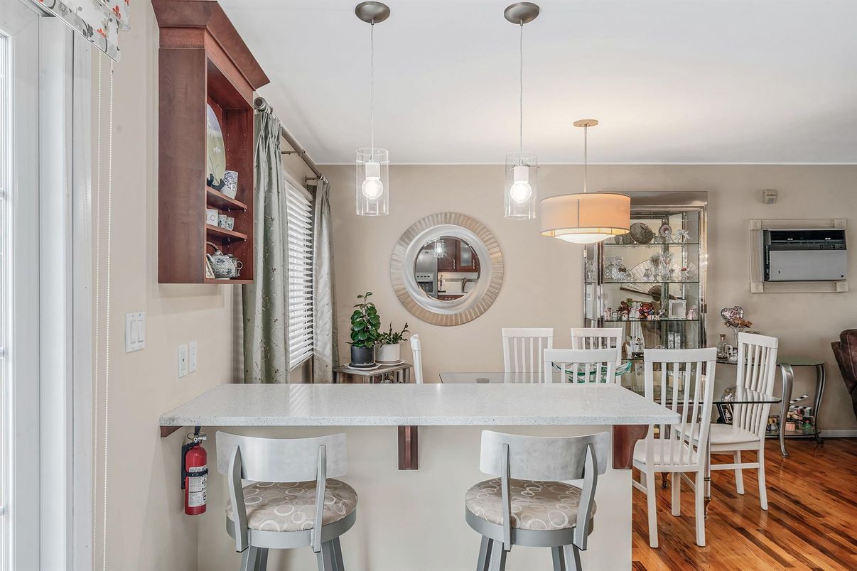 Dining room, Interior, Pendant Lights, Wood Texture Flooring