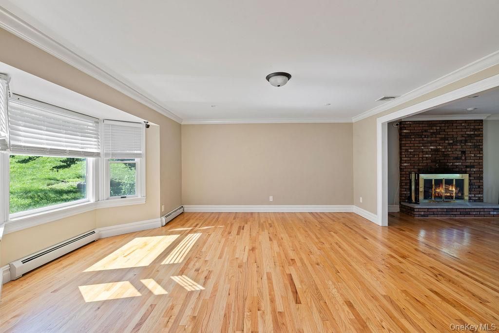 Empty room, Fireplace, Interior, Stone Walls, Wood Texture Flooring