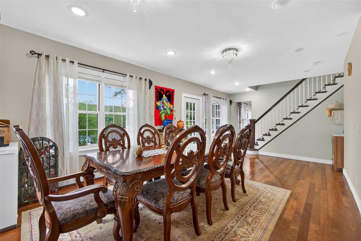 Dining room, Interior, Recessed Lighting, Wood Texture Flooring