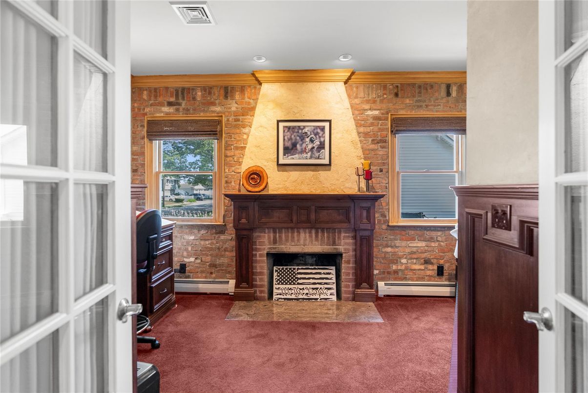 Fireplace, Interior, Recessed Lighting, Stone Walls