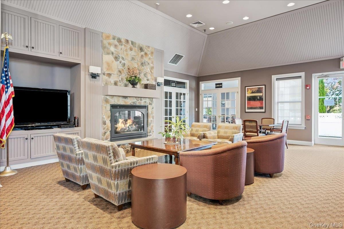 Dining room, Fireplace, Interior, Living room, Recessed Lighting, Stone Walls