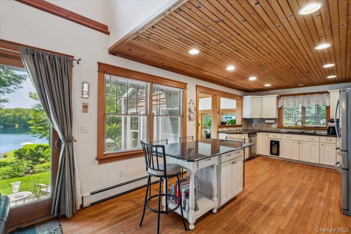 Interior, Kitchen, Recessed Lighting, Wooden Ceilings, Wood Texture Flooring