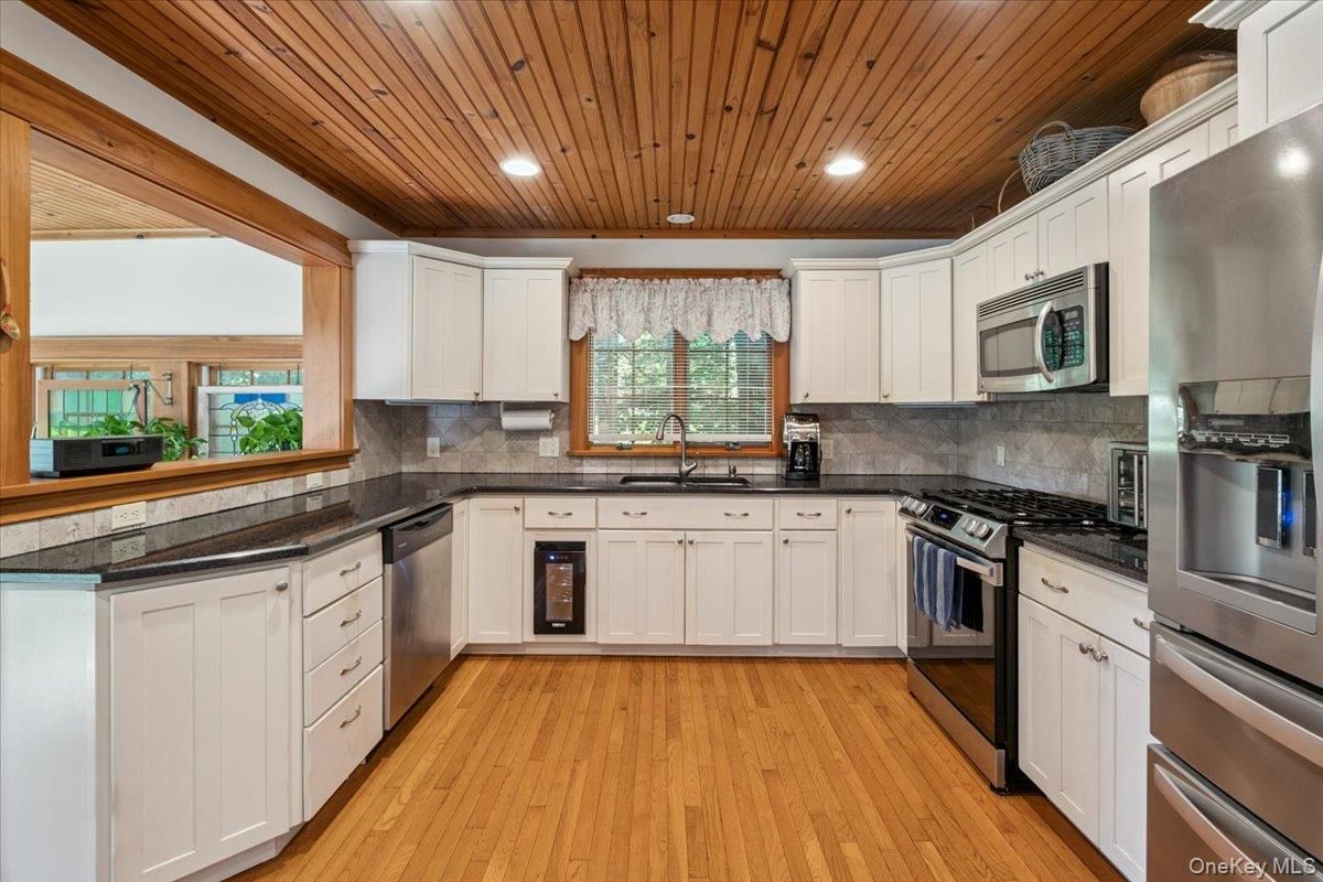Interior, Kitchen, Recessed Lighting, Stainless Steel Appliances, Wooden Ceilings, Wood Texture Flooring