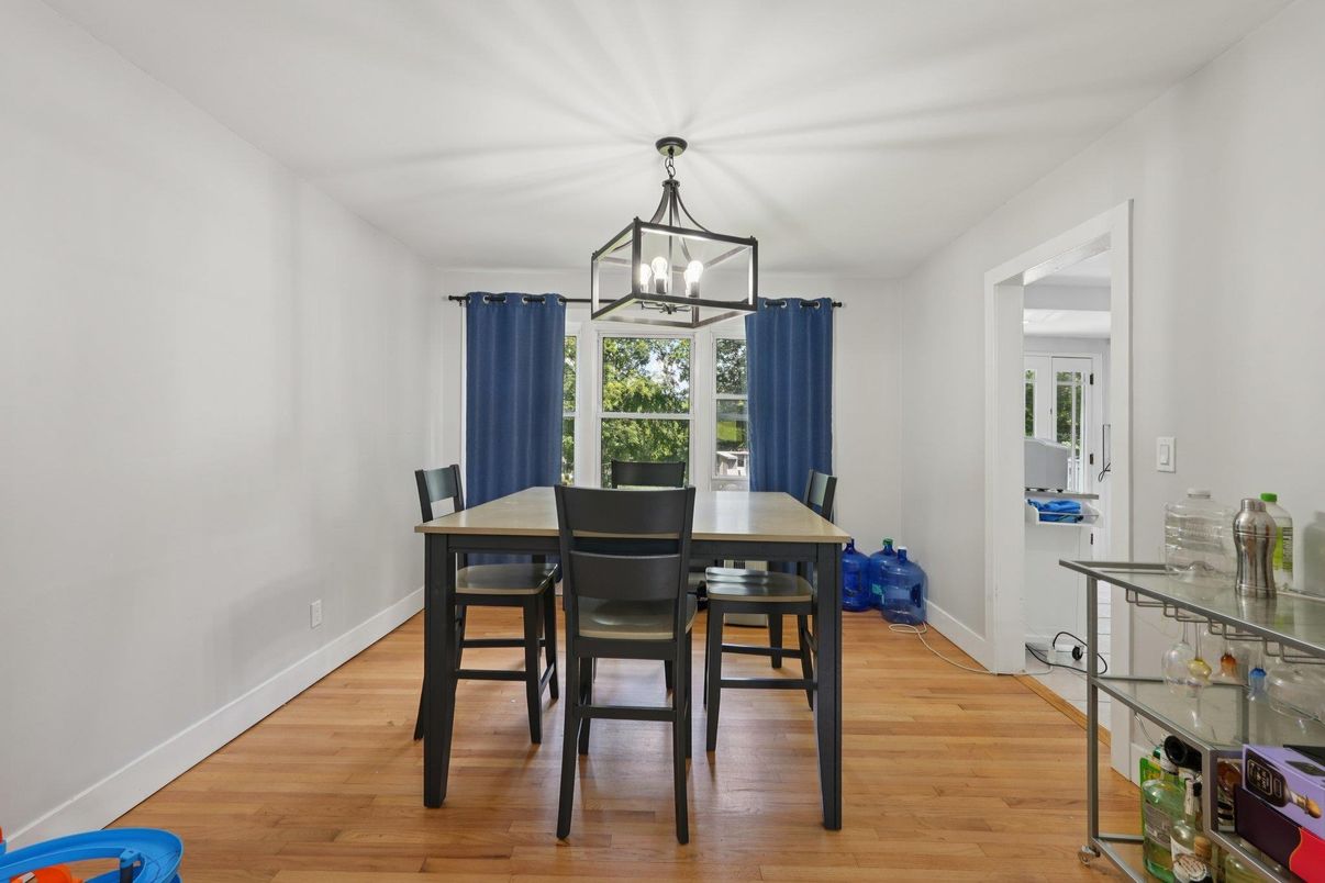 Dining room, Interior, Pendant Lights, Wood Texture Flooring
