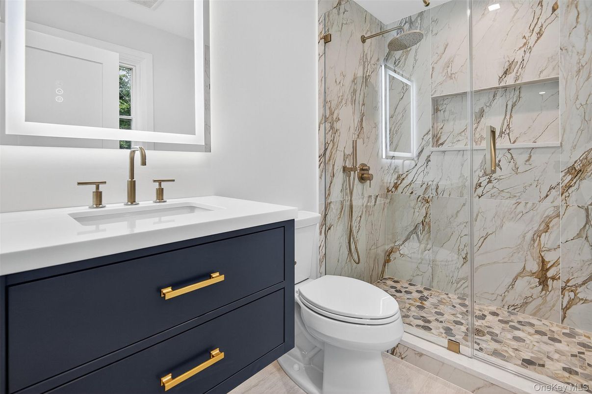 Bathroom, Glass Shower, Interior, Marble Walls