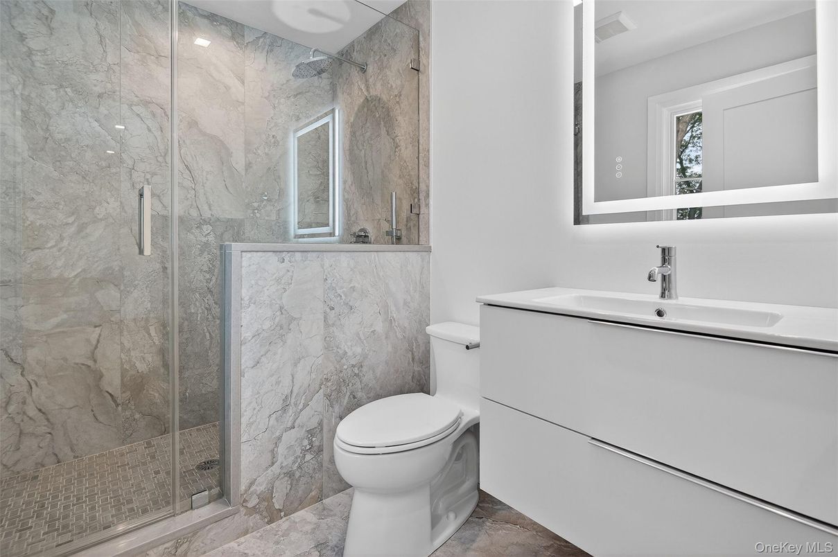Bathroom, Glass Shower, Interior, Marble Walls