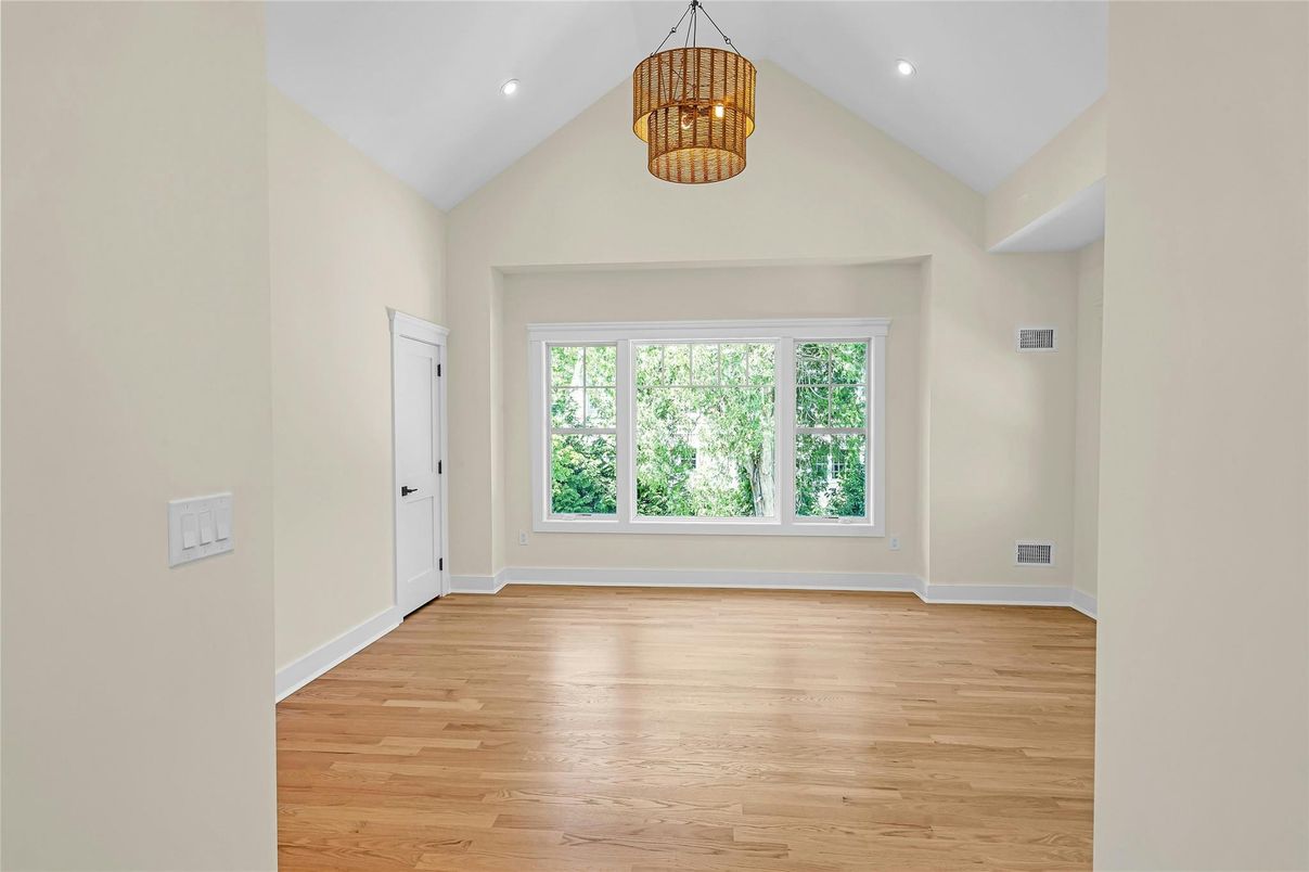 Empty room, Interior, Pendant Lights, Recessed Lighting, Wood Texture Flooring