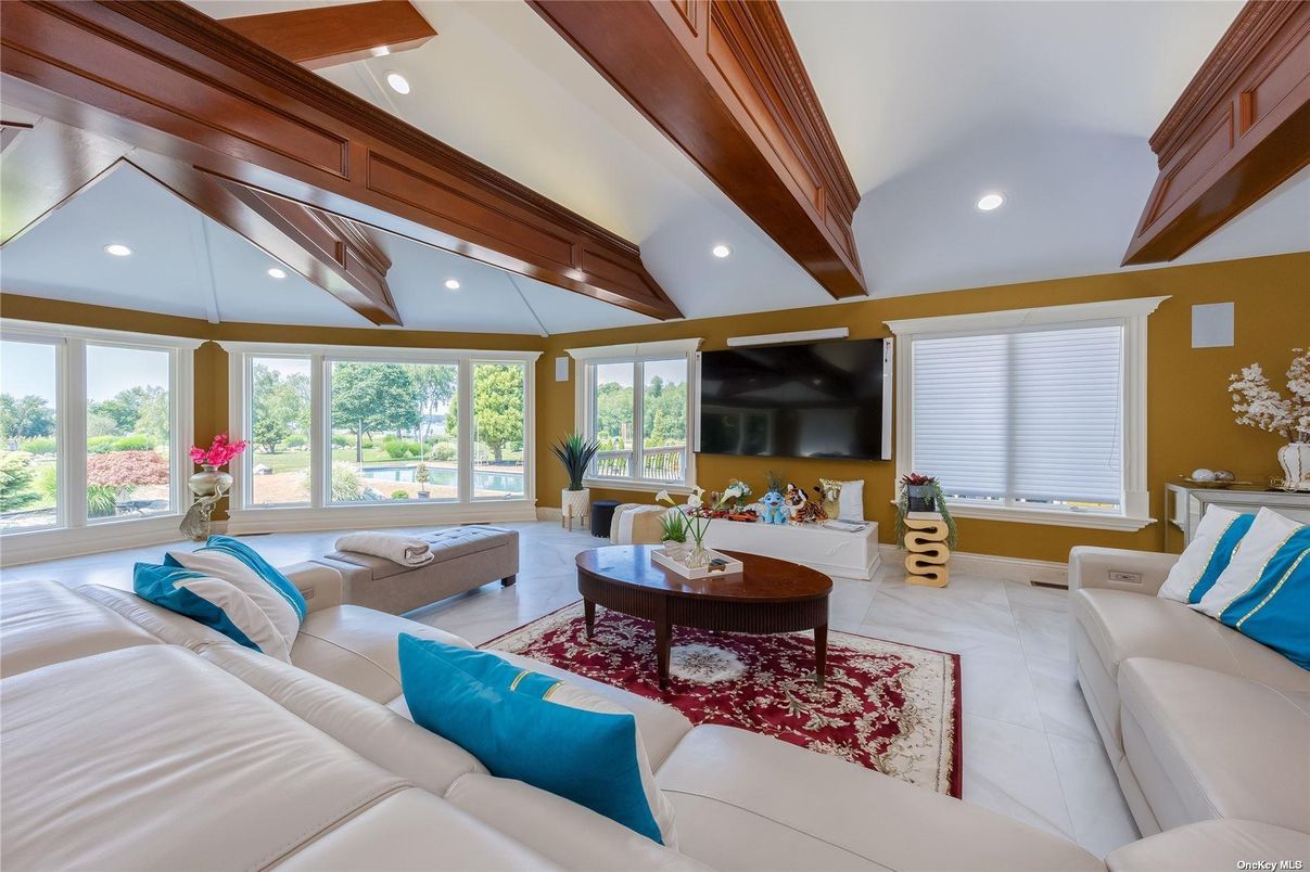 Interior, Living room, Recessed Lighting, Wooden Beams