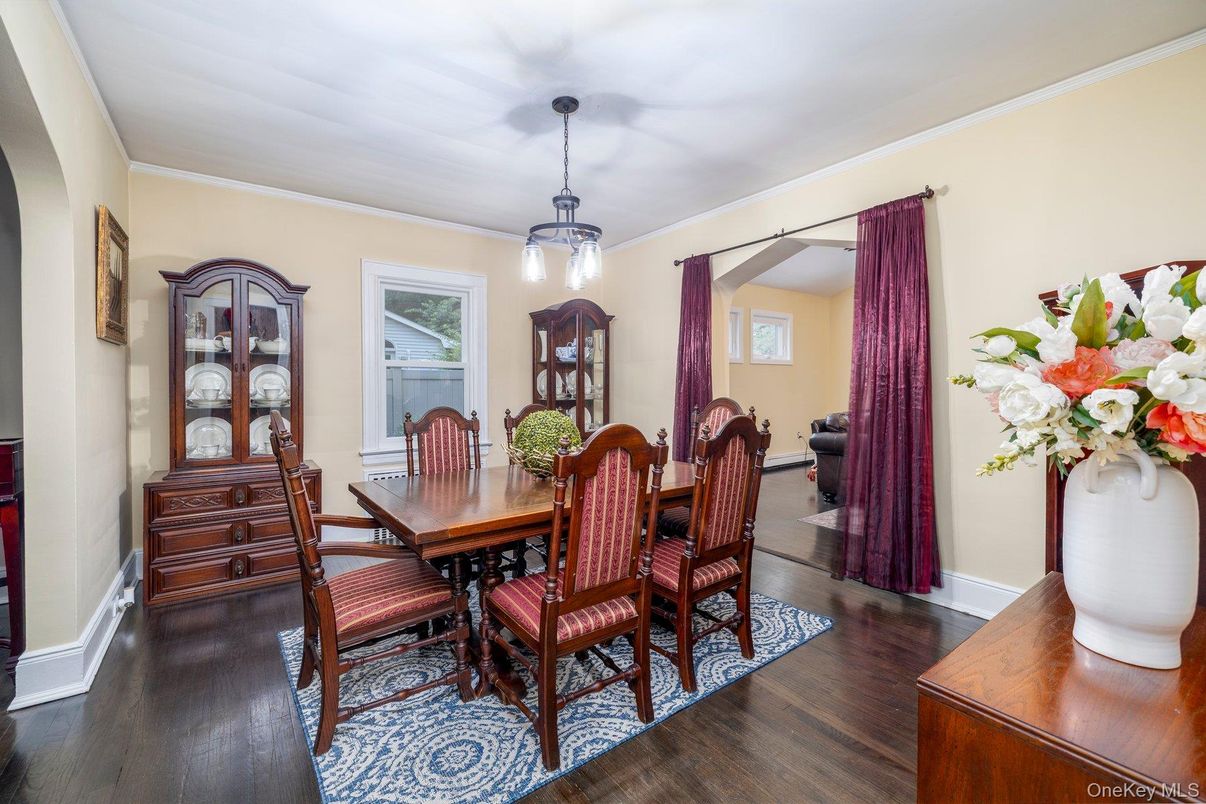 Dining room, Interior, Pendant Lights, Wood Texture Flooring