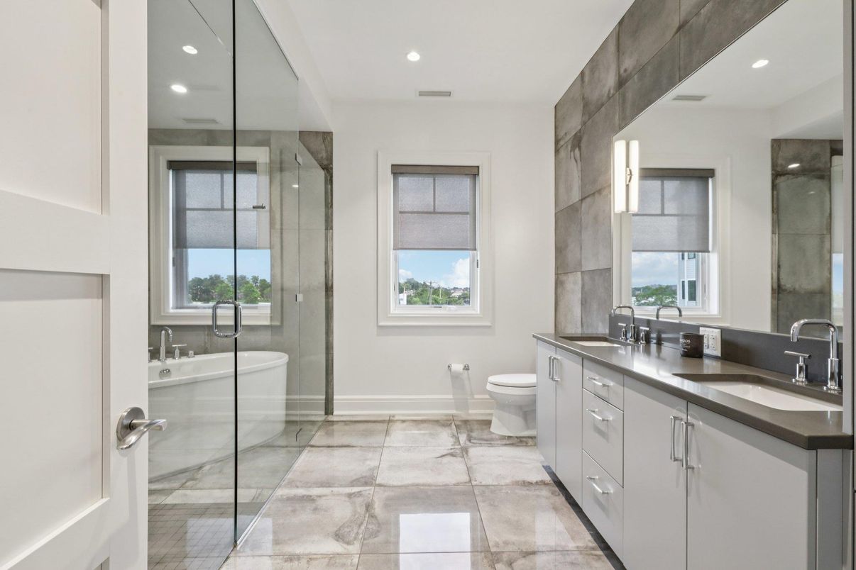Bathroom, Dual Sink Vanities, Glass Shower, Interior, Recessed Lighting