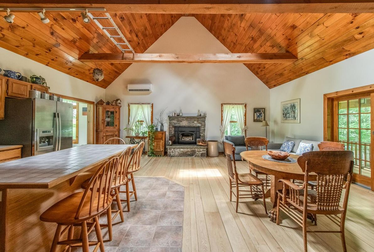 Dining room, Fireplace, Interior, Kitchen, Wooden Beams, Wooden Ceilings, Wood Texture Flooring