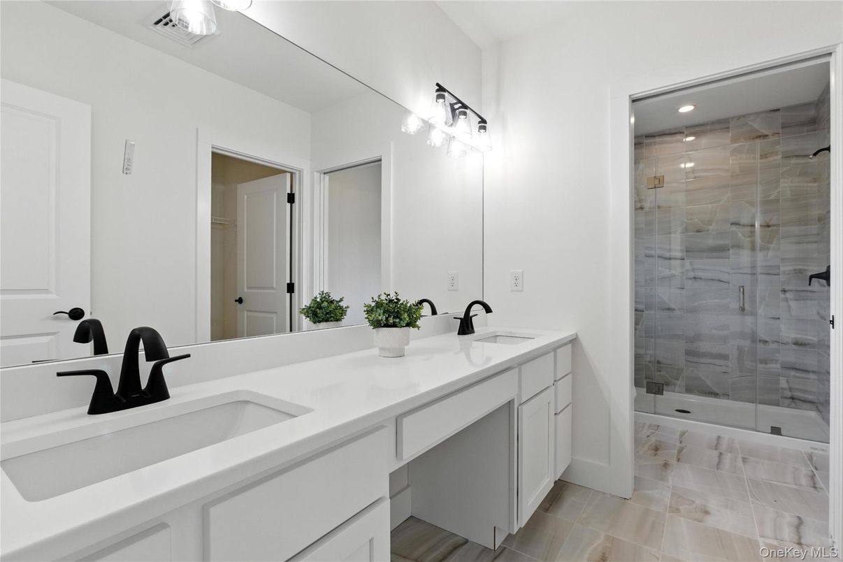 Bathroom, Dual Sink Vanities, Glass Shower, Interior, Recessed Lighting