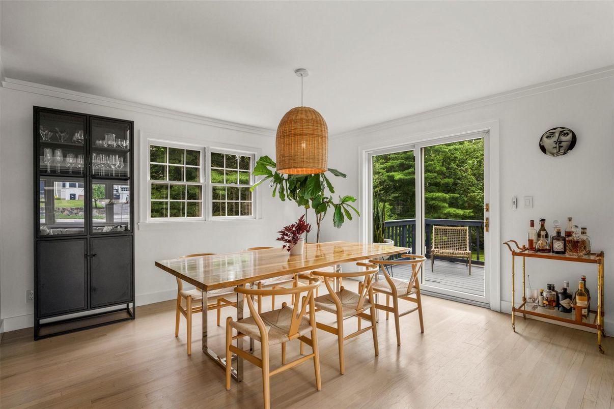 Dining room, Interior, Pendant Lights, Wood Texture Flooring