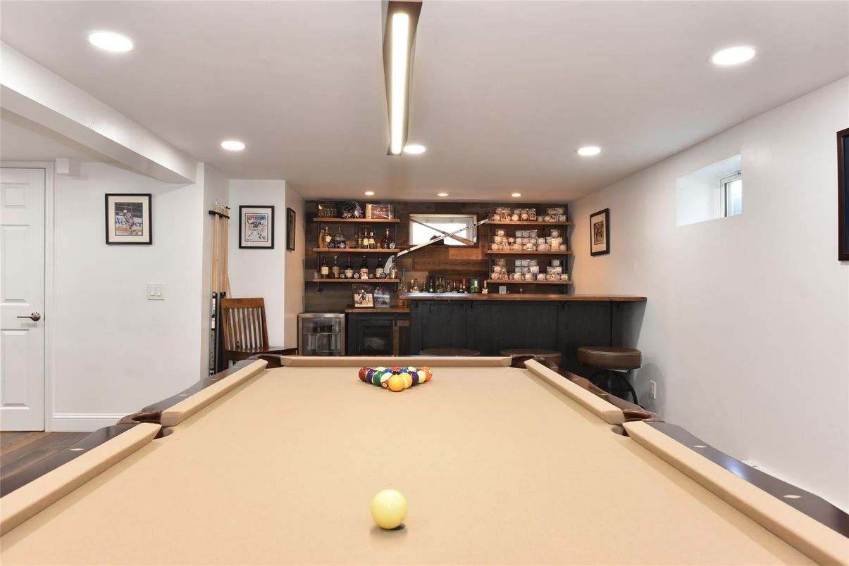 Billiard Table, Game Room, Interior, Recessed Lighting, Wood Texture Flooring