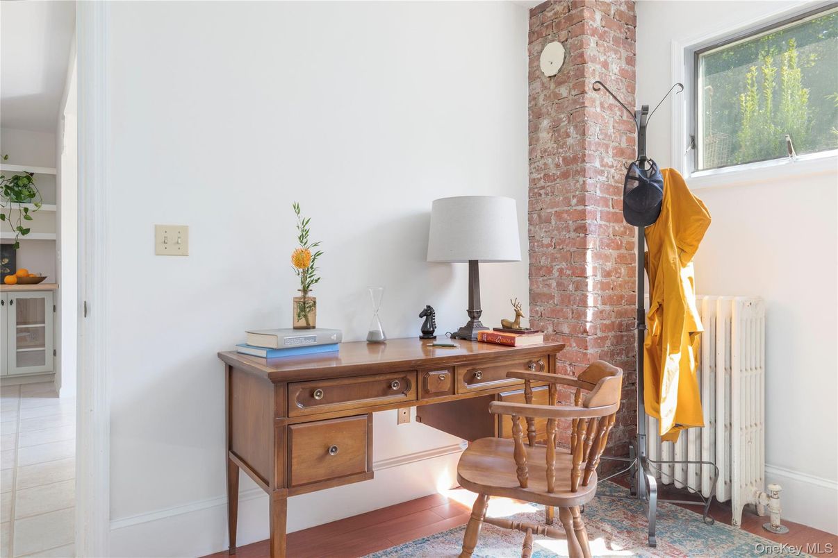 Home Office, Interior, Stone Walls, Wood Texture Flooring