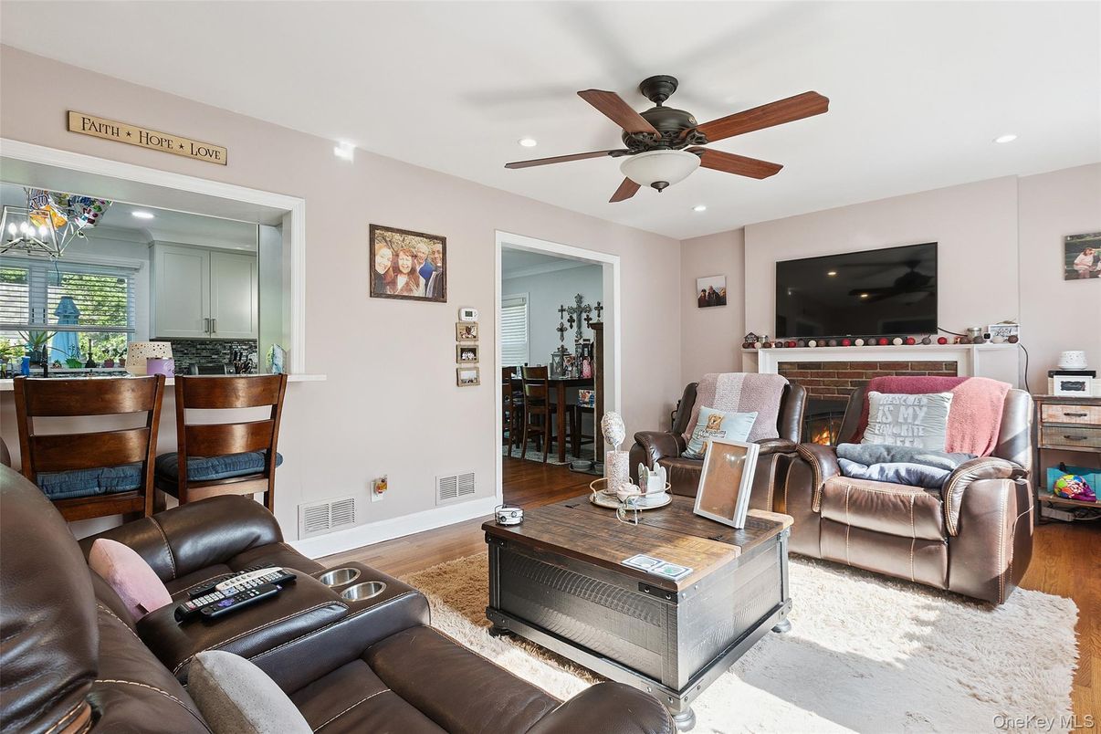 Home Theatre Room, Fireplace, Interior, Living room, Recessed Lighting, Wood Texture Flooring