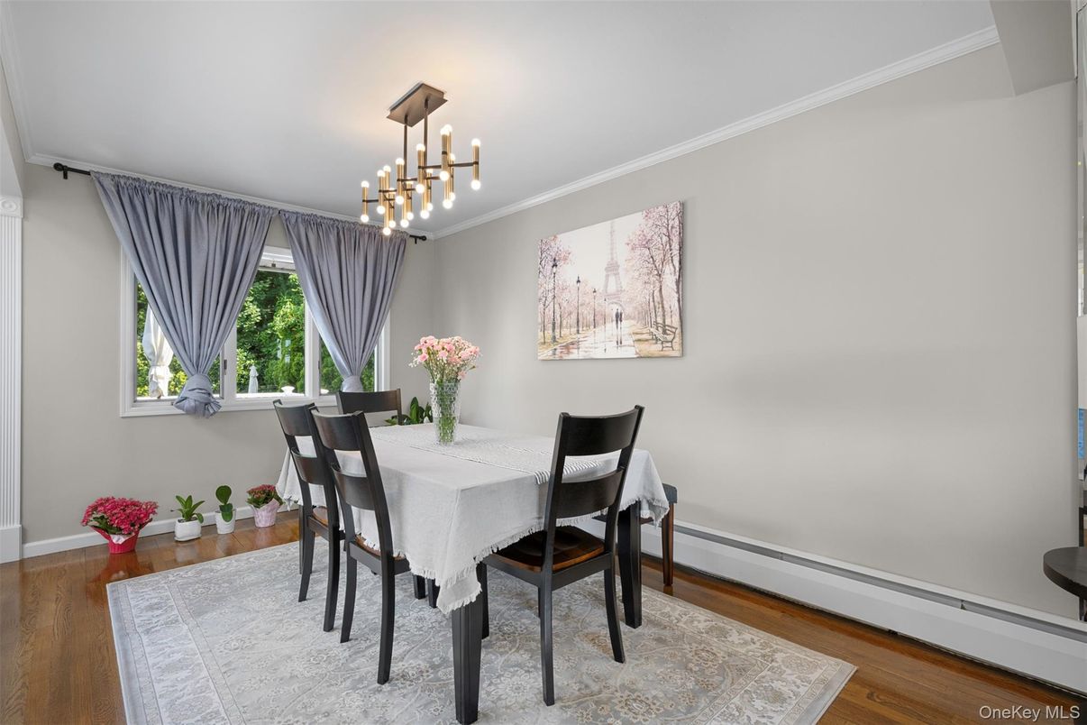 Dining room, Interior, Pendant Lights, Wood Texture Flooring