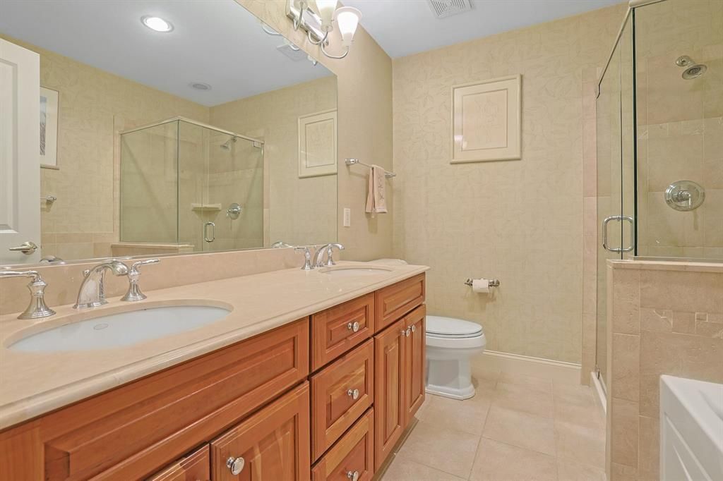 Bathroom, Dual Sink Vanities, Glass Shower, Interior, Recessed Lighting