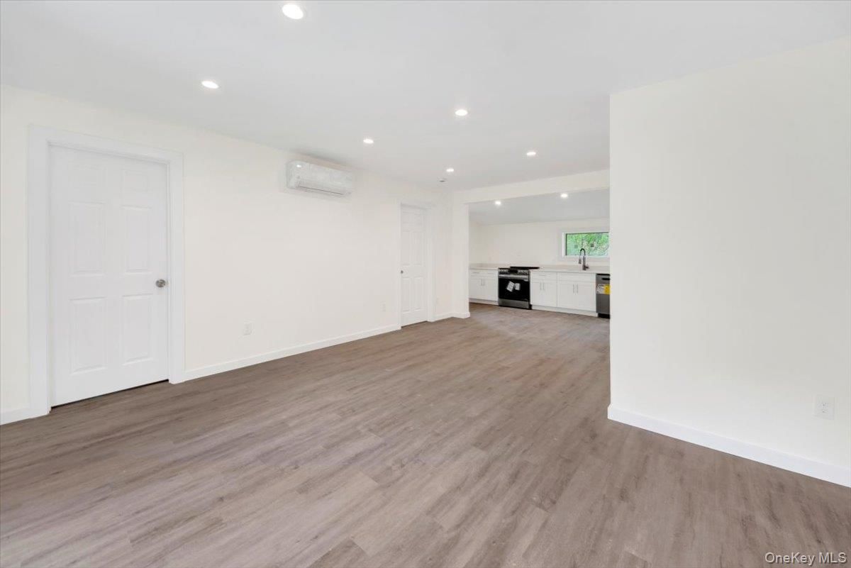 Empty room, Interior, Kitchen, Recessed Lighting, Wood Texture Flooring