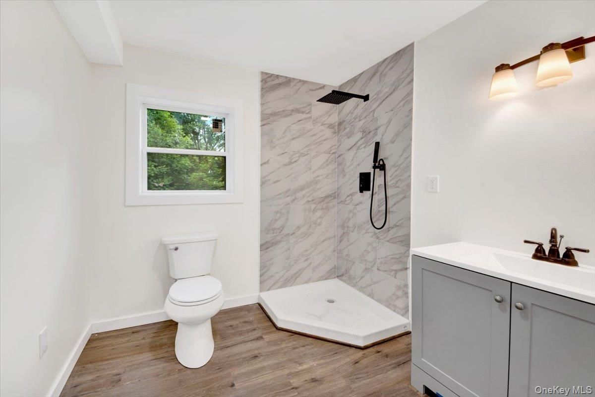 Bathroom, Interior, Marble Walls, Wood Texture Flooring