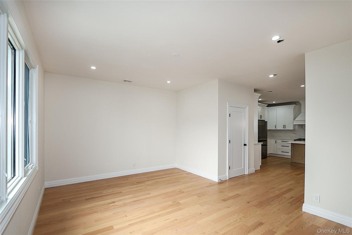 Empty room, Interior, Kitchen, Recessed Lighting, Wood Texture Flooring