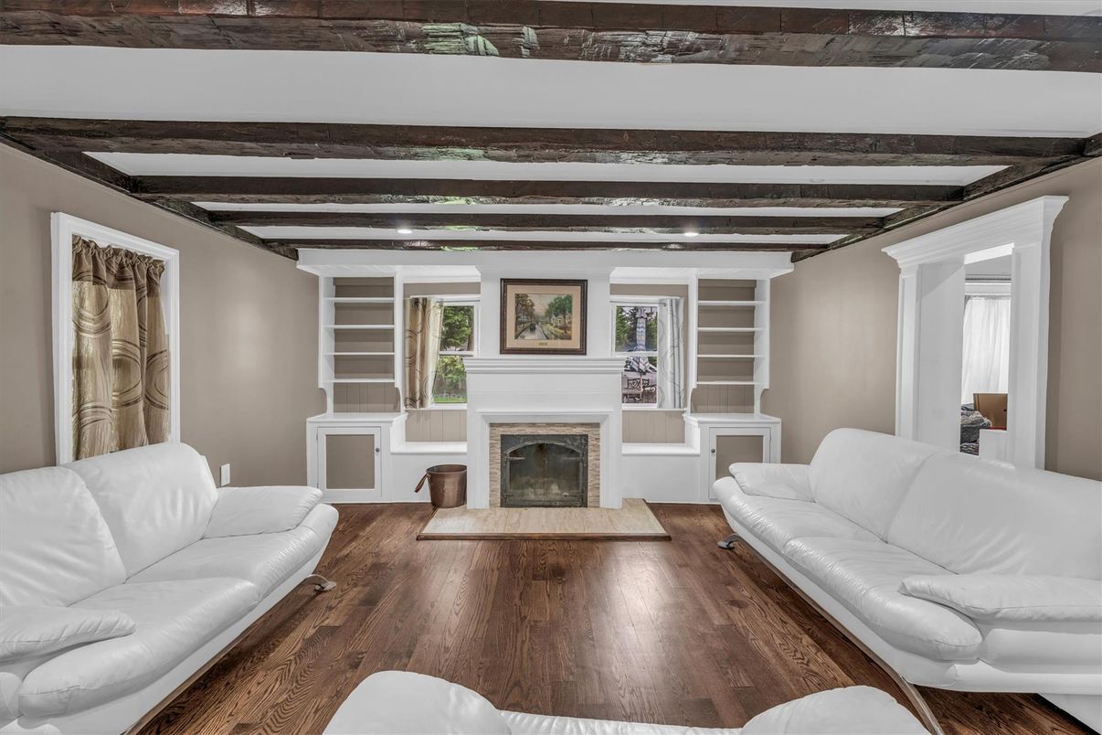 Fireplace, Interior, Living room, Wooden Beams, Wood Texture Flooring