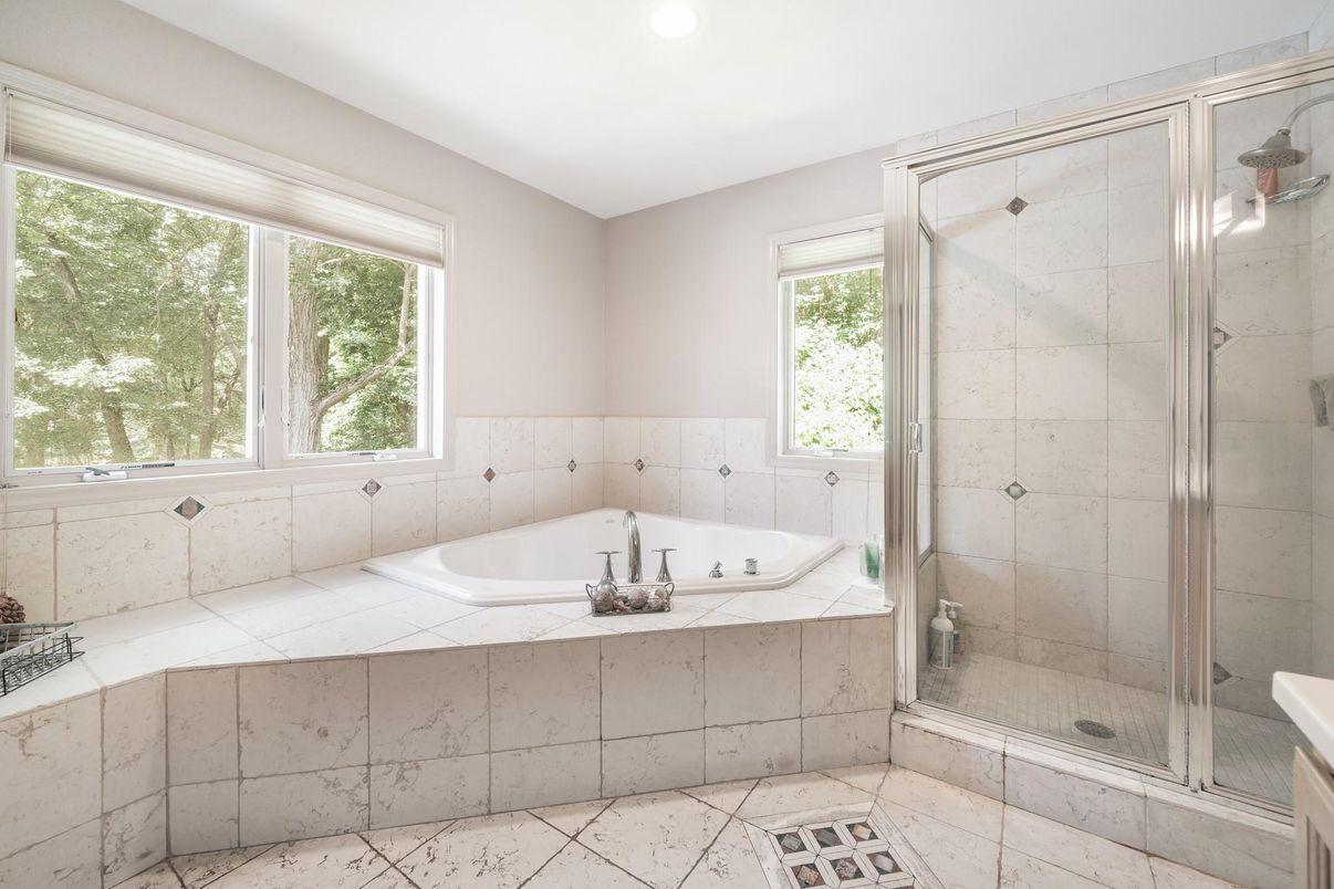 Bathroom, Glass Shower, Interior, Marble Walls, Recessed Lighting