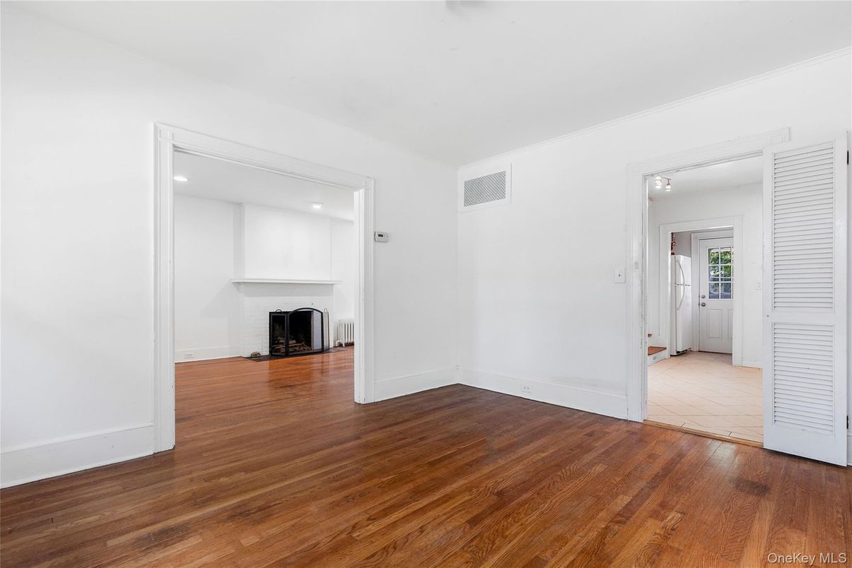 Empty room, Fireplace, Interior, Recessed Lighting, Wood Texture Flooring