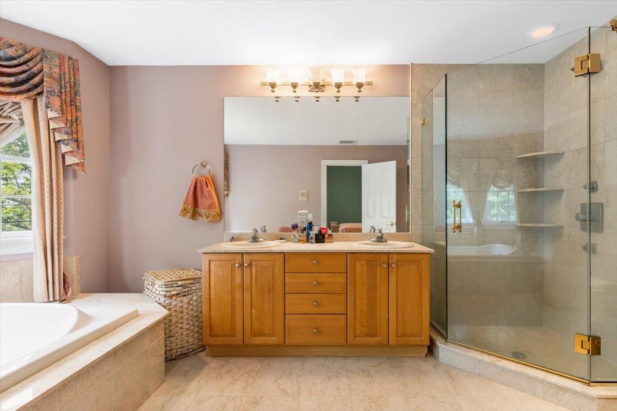Bathroom, Dual Sink Vanities, Glass Shower, Interior, Recessed Lighting