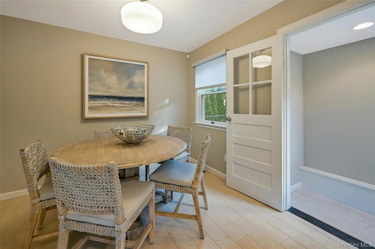 Dining room, Interior, Recessed Lighting, Wood Texture Flooring