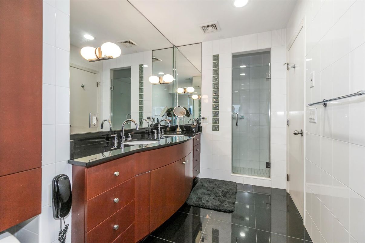 Bathroom, Dual Sink Vanities, Glass Shower, Interior, Recessed Lighting