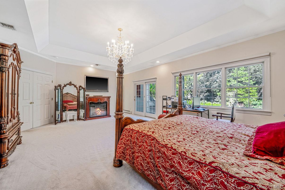 Bedroom, Chandelier, Fireplace, Interior, Recessed Lighting