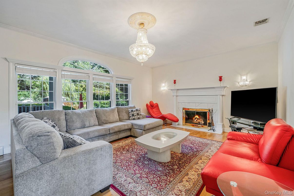 Chandelier, Fireplace, Interior, Living room, Wood Texture Flooring