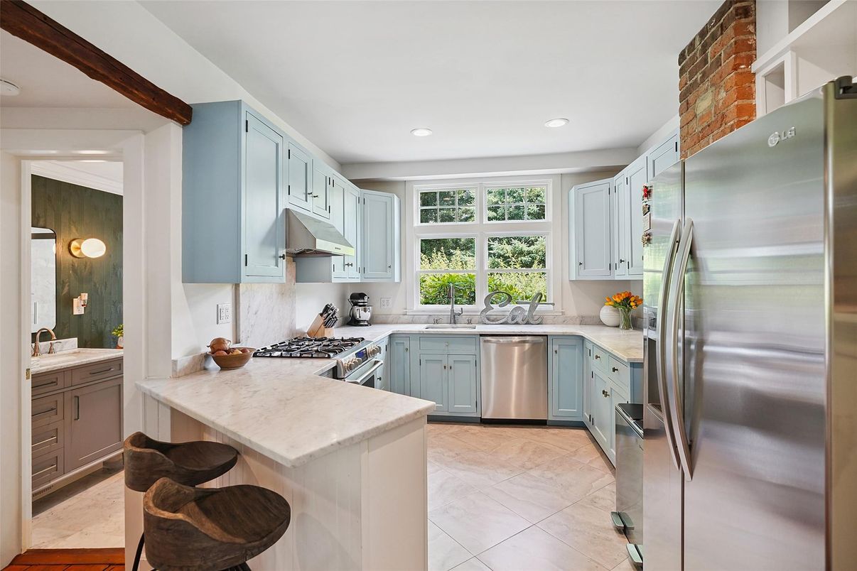 Interior, Kitchen, Marble, Recessed Lighting, Stainless Steel Appliances