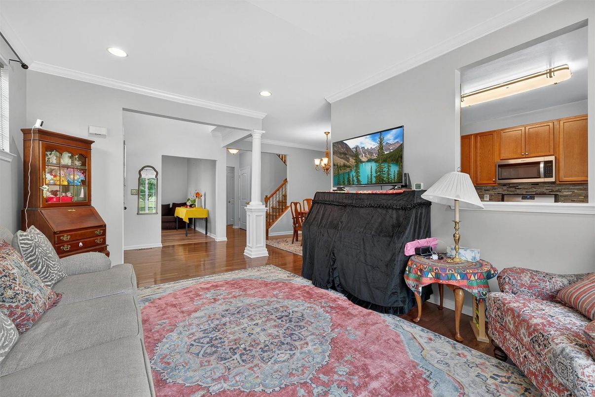Interior, Kitchen, Living room, Recessed Lighting, Stainless Steel Appliances, Wood Texture Flooring