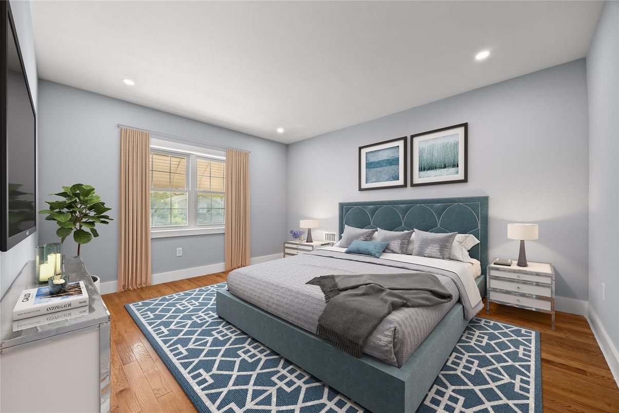 Bedroom, Interior, Recessed Lighting, Wood Texture Flooring