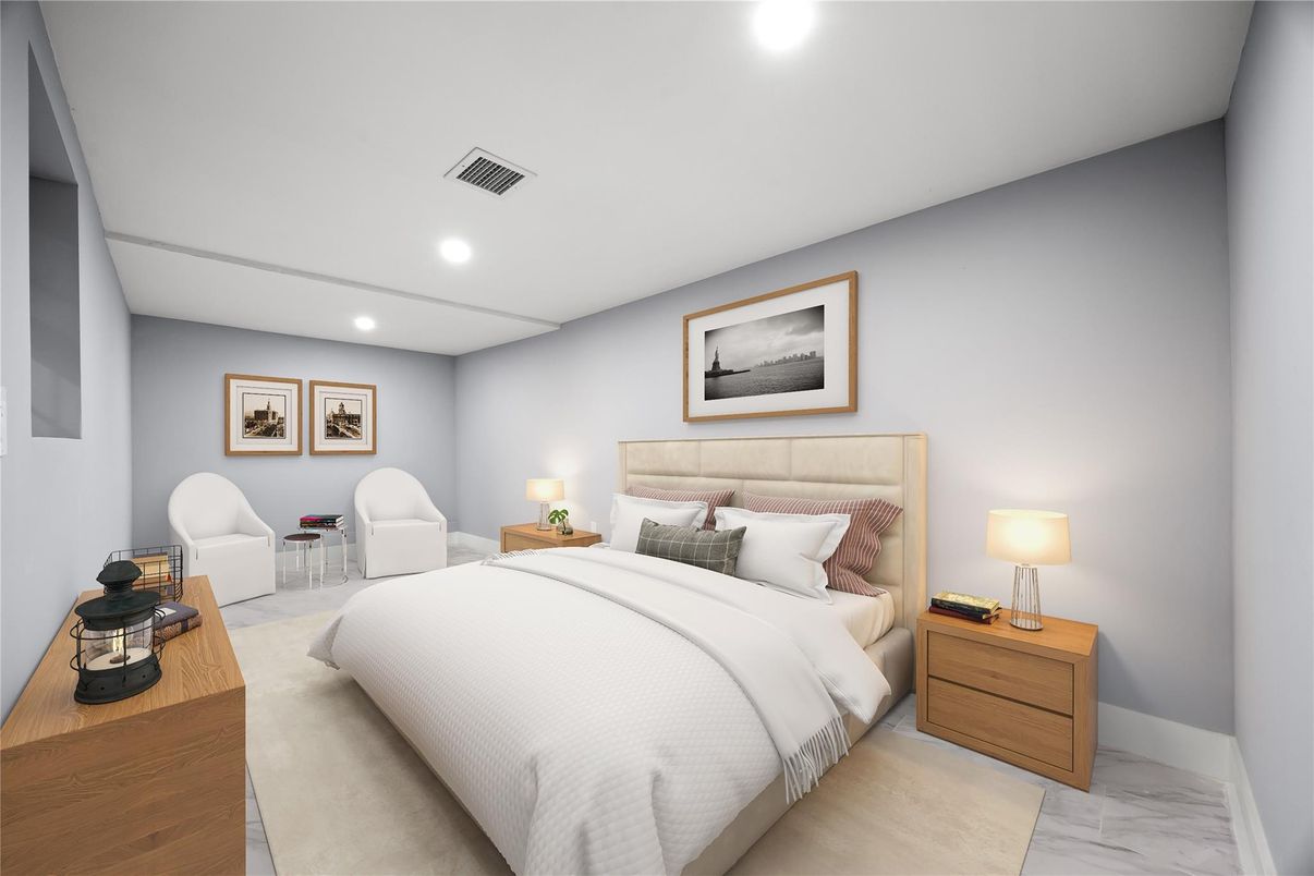 Bedroom, Interior, Marble, Recessed Lighting