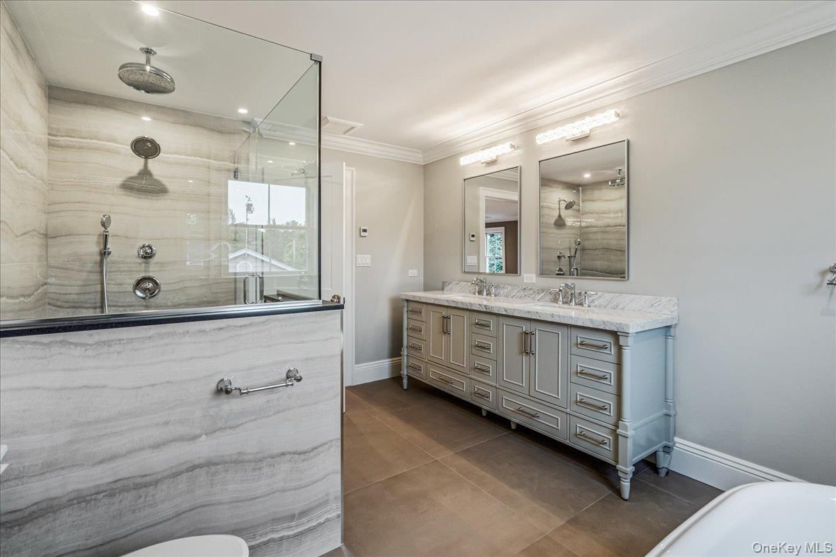Bathroom, Dual Sink Vanities, Glass Shower, Interior, Recessed Lighting
