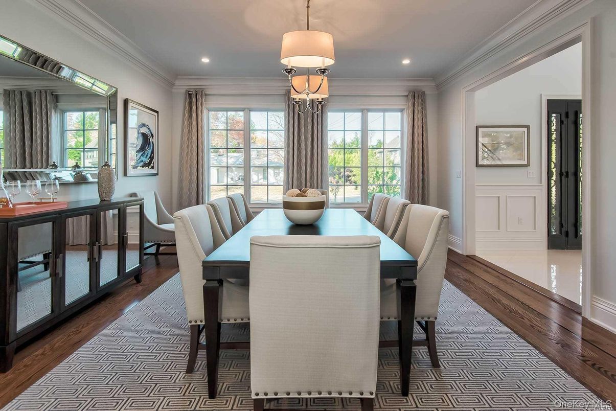 Dining room, Interior, Recessed Lighting, Wood Texture Flooring