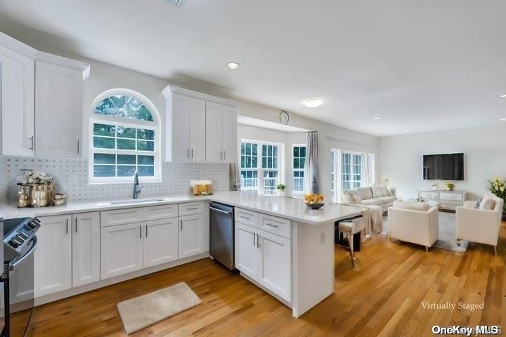 Interior, Kitchen, Living room, Recessed Lighting, Stainless Steel Appliances, Wood Texture Flooring