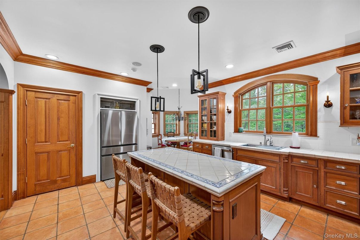 Interior, Kitchen, Pendant Lights, Recessed Lighting, Stainless Steel Appliances, Tile Countertops