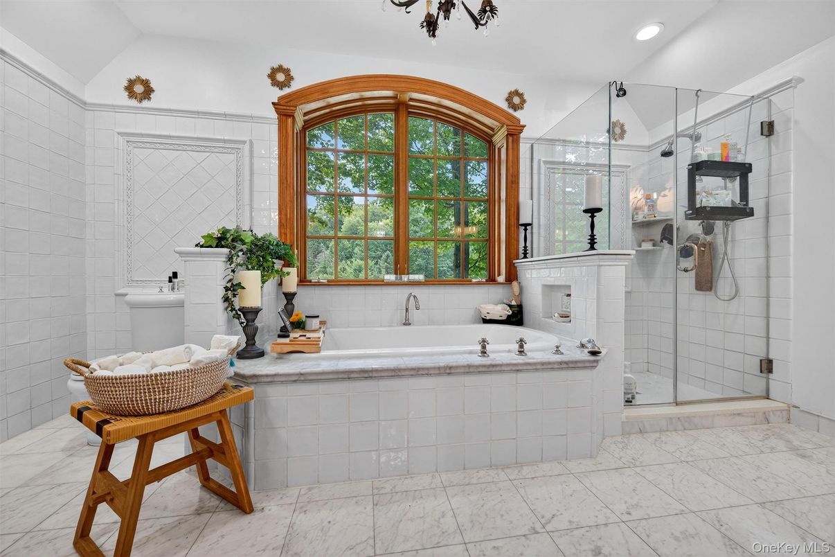 Bathroom, Glass Shower, Interior, Marble, Recessed Lighting