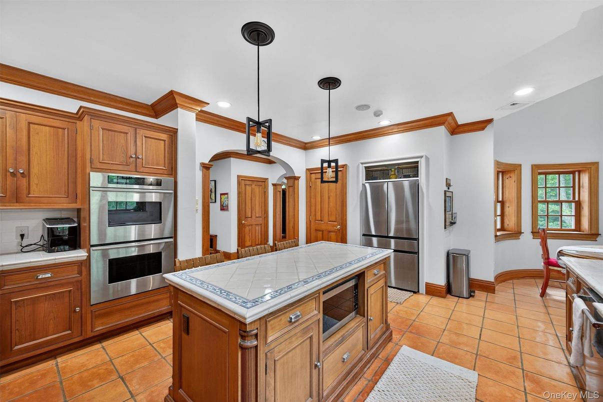 Interior, Kitchen, Pendant Lights, Recessed Lighting, Stainless Steel Appliances, Tile Countertops