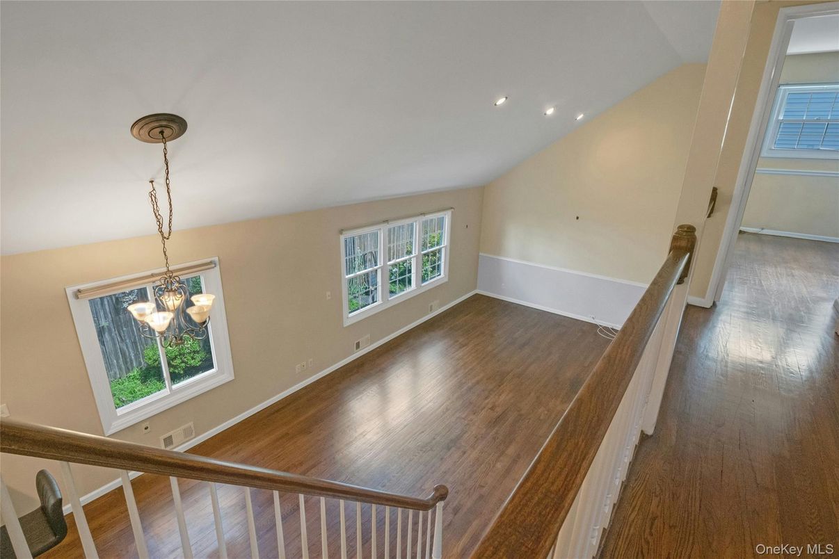 Chandelier, Empty room, Interior, Recessed Lighting, Wood Texture Flooring
