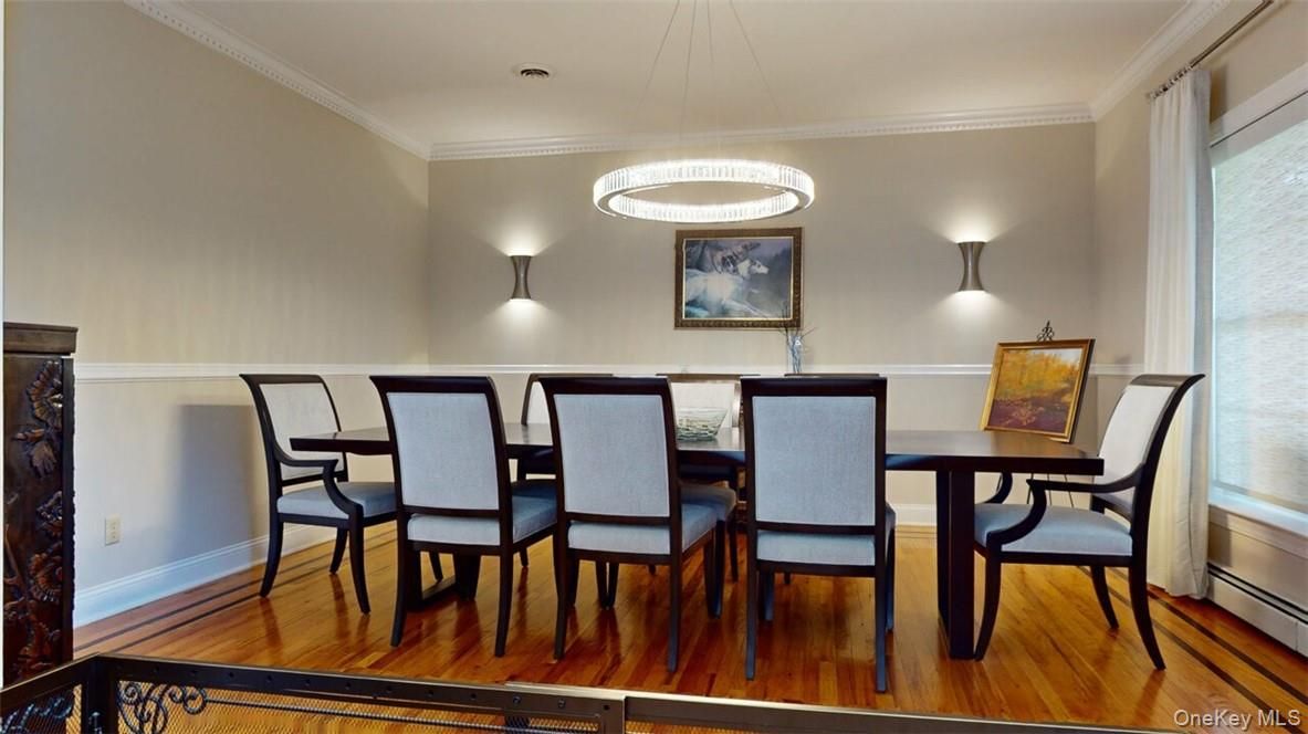 Dining room, Interior, Pendant Lights, Wood Texture Flooring