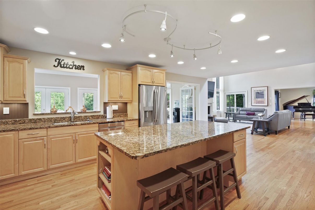 Interior, Kitchen, Living room, Recessed Lighting, Stainless Steel Appliances, Wood Texture Flooring